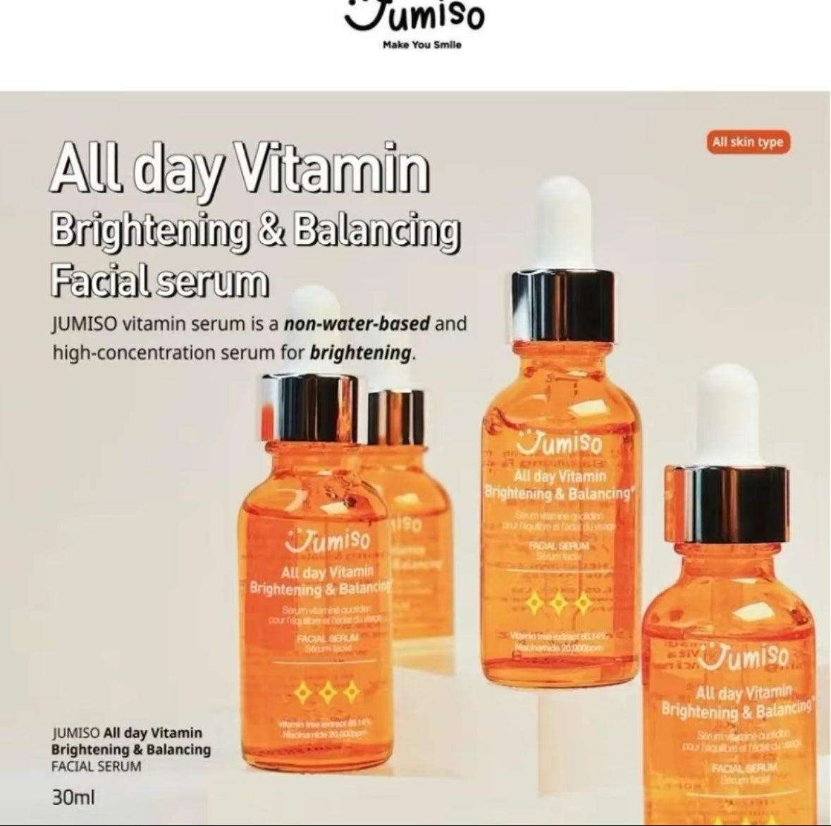 Jumiso-All Day Vitamin Brightening & Balancing facial Serum- Nourish, Illuminate & even Skin Tone